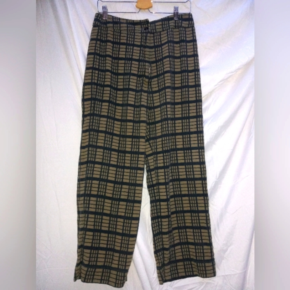Ali Golden 100% Raw Silk Plaid Checkered Pants Size Large